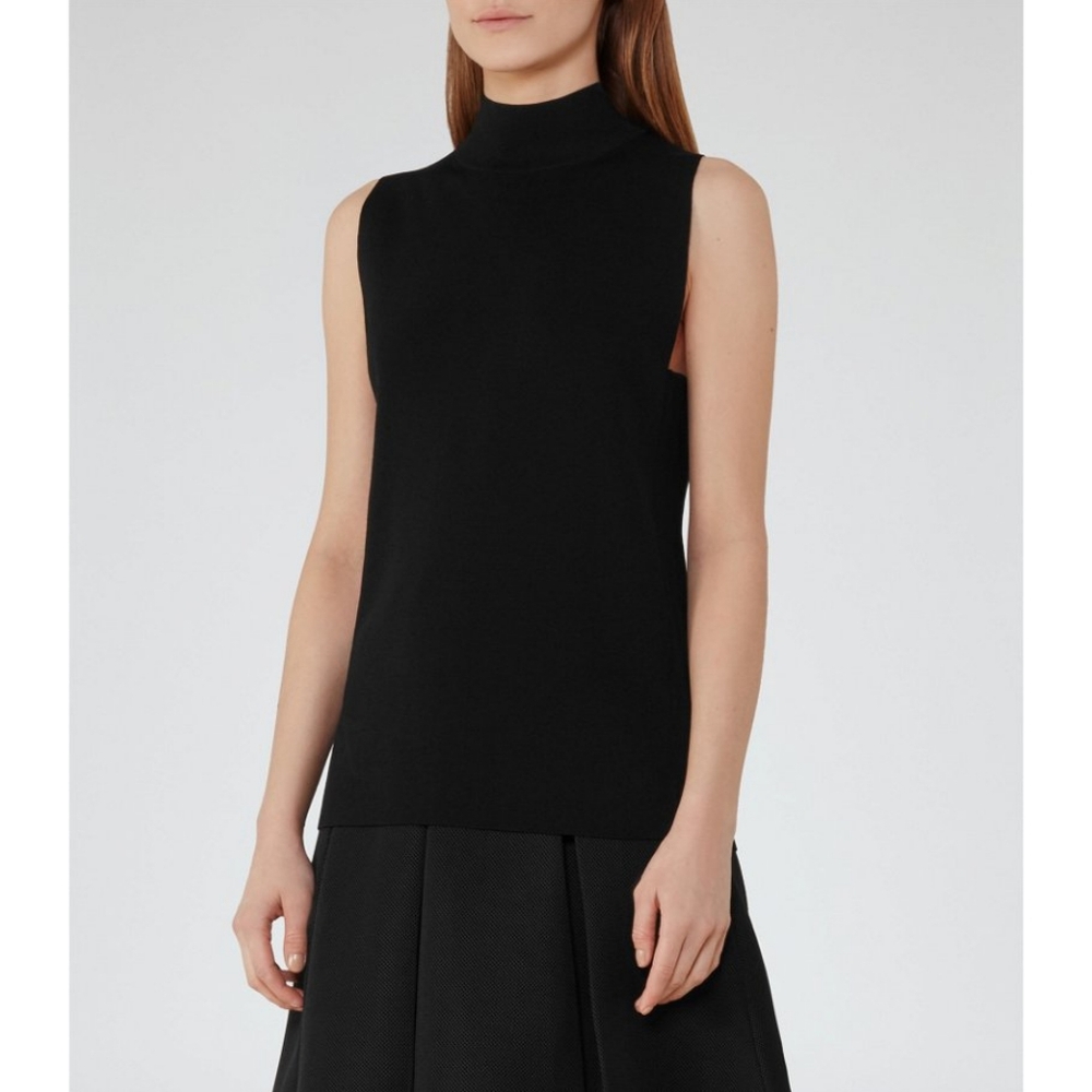 Reiss Finola Knit High Neck Sleeveless Top in Black